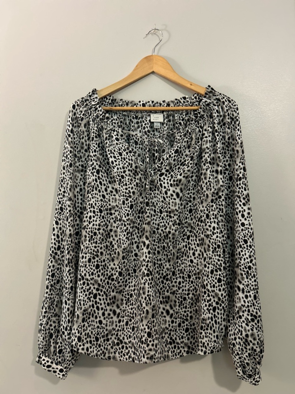 a new day Black and White Dotted Animal Print Peasant Blouse